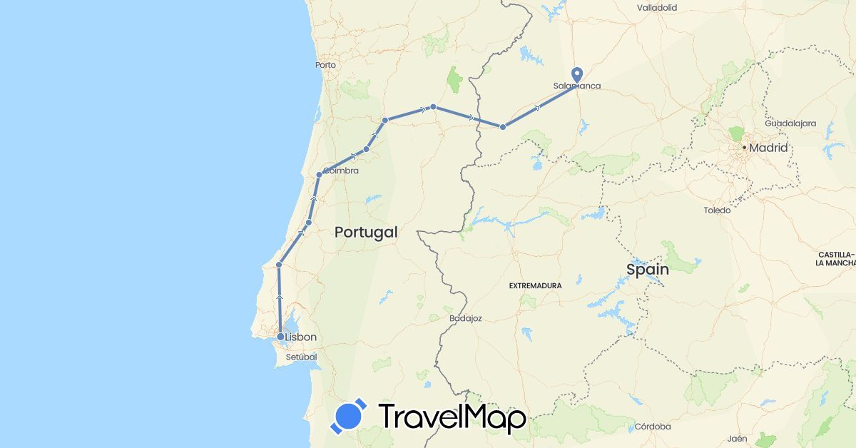 TravelMap itinerary: driving, cycling in Spain, Portugal (Europe)